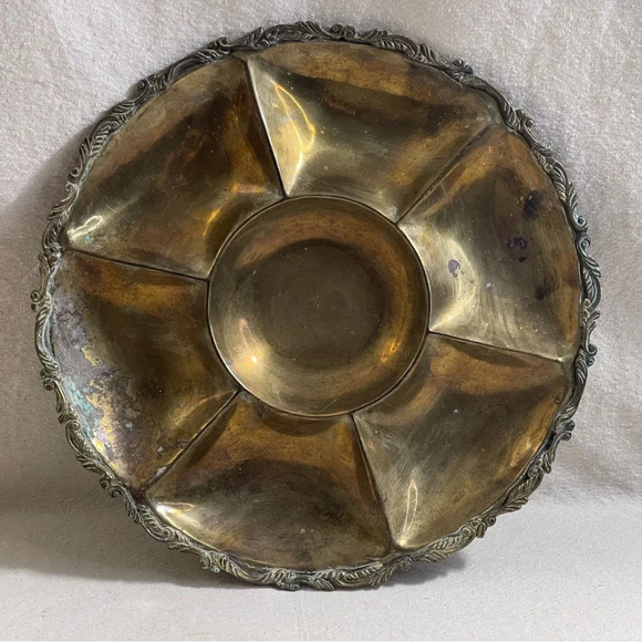 Vntg Brass Divided Tray Ornate Design Farmhouse Decor Mexico Handmade Patina - Picture 1 of 10
